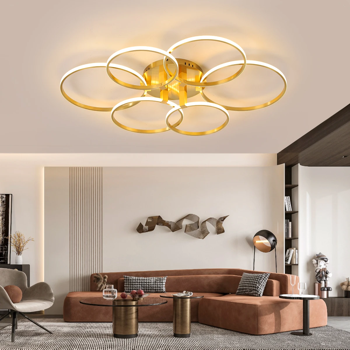 

Modern Led Ceiling Light Dimmable Led Chandelier For Living Room Bedroom Kitchen Study 4-6 Ring Bronze Color Ceiling Chandelier