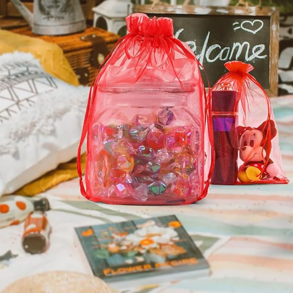 50-300Pcs Organza Gift Bag Sheer Mesh Bags Drawstring Jewelry Bag 7*9 10*15 15*20 20*30cm Christmas Wedding Party Pouches 4