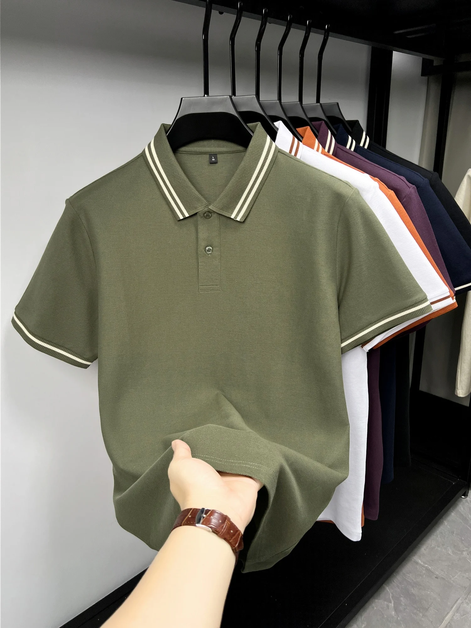 100% pure cotton summer men's striped collar short sleeve fashion hot selling polo shirt high-quality breathable comfort T-shirt 9 S0ac32ca34d9949ed9e1b8dfadf0dae24g