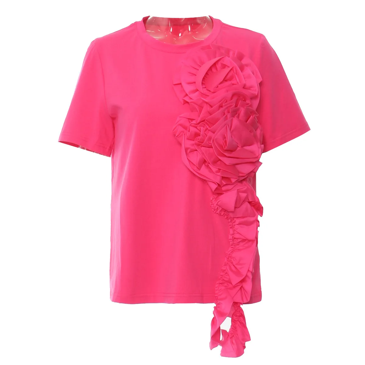 

SuperAen 2024 весна/лето новая тяжелая промышленная Цветочная 3D форма необычная футболка с круглым вырезом и коротким рукавом