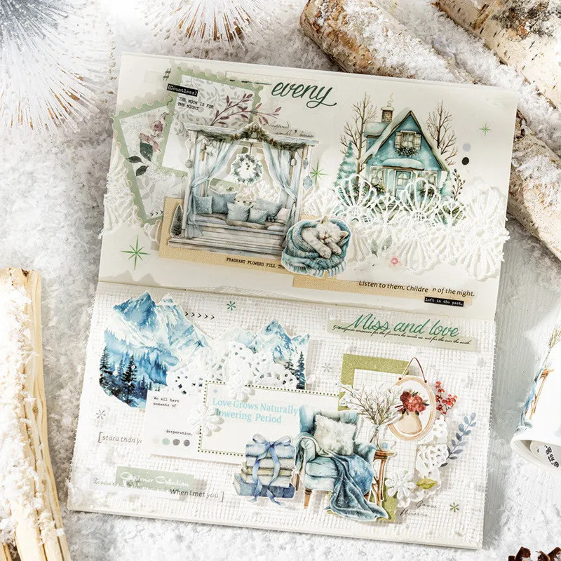 Journamm 60mm*2m Washi Paper Tape Winter Snow Scene Decor Junk Journal DIY Scrapbooking School Supplies Collage Stationery Tapes