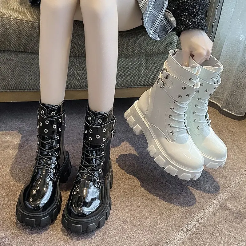 Winter Boots Women Ankle Platform Boots Woman Lace-up Plus Size Fashion Ladies Motorcycle Boots Casual Female Shoes New