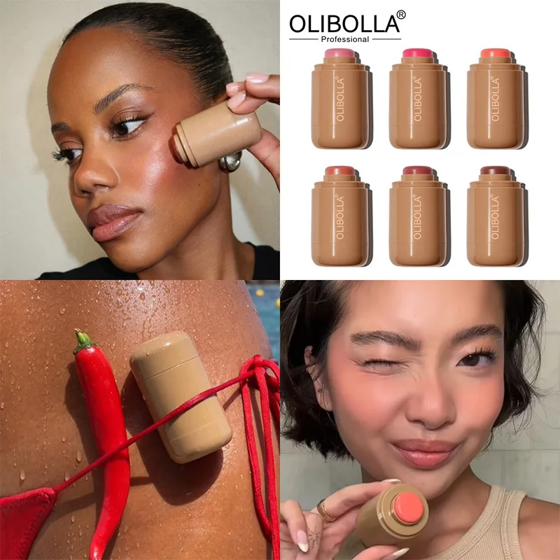 Blush Stick Facial Blusher Magic 3-in-1 Cheek Lip Tinted Moistured Silky Brighten Cream Blusher Cosmetics Tubes Matte Contour