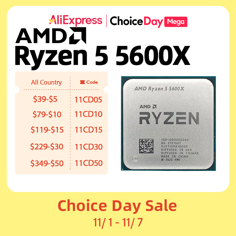 AMD Ryzen 5 5600X Processor 4.6GHz 6-Core 12-Thread 35MB Game Cache 7NM TDP 65W Socket AM4 Desktop CPU for PC Gamer