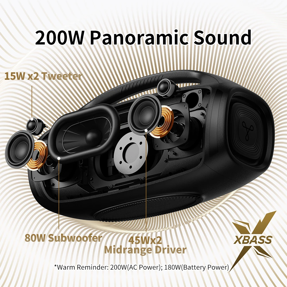 פיצוץ stermbox trimbox 2 רמקול Bluetooth, 200w כוח עם רמקול חיצוני ip67 ספון, 30h פלייזמן, הוביל, קלט מיקרופון - Image 2