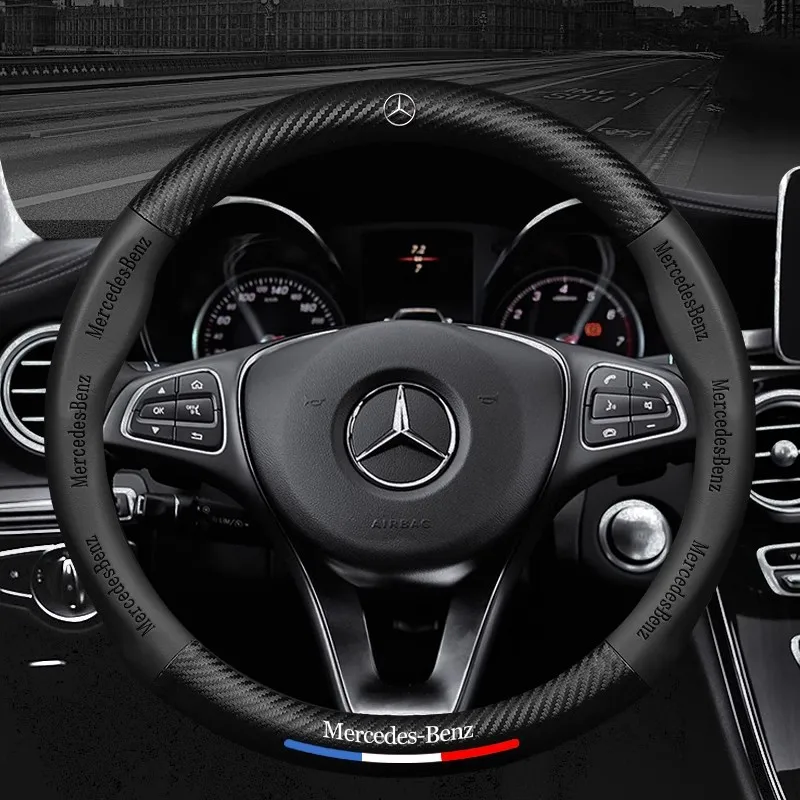 Steering Wheel Cover Car Anti-slip Leather Steering Wheel Cover For Mercedes-Benz A B C E S V R-Class C43 CLA GLA GLB GLC GLK SLK SL Vito W203 GLE ML