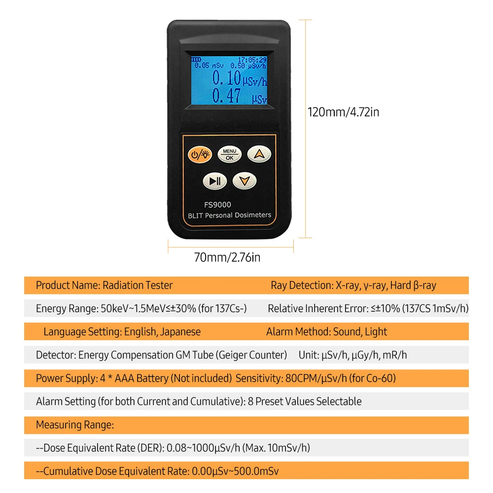 Handheld Nuclear Radiation Detector Radiation Dose Alarm Household Laboratory Hospital Multi-function Marble Radioactive Geiger professional decibel meter