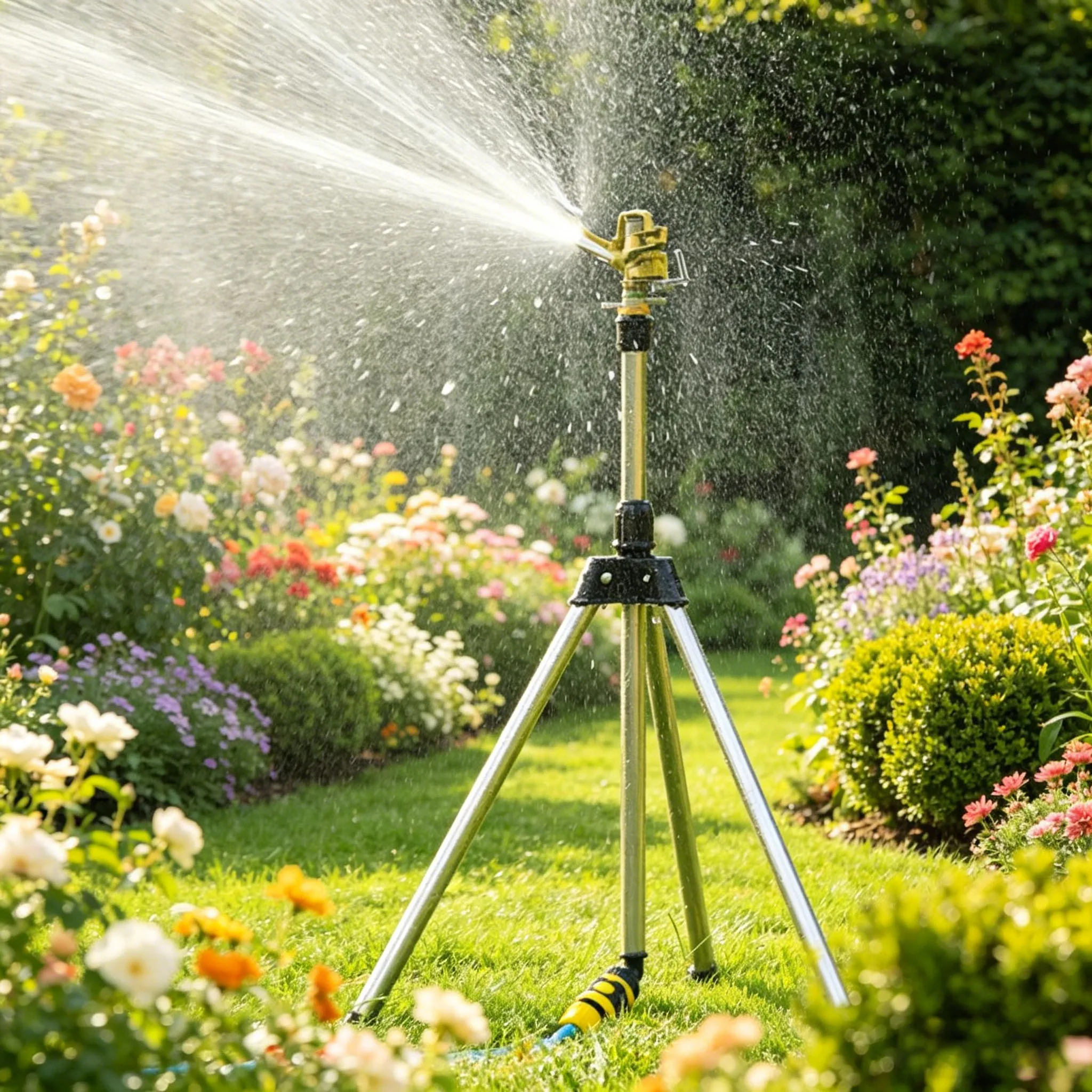 360 ° Rotierender Stativ-Sprinkler, Verstellbarer Automatischer Wassersprinkler aus Zinklegierung für Rasen, Garten und Gemüsebewässerung