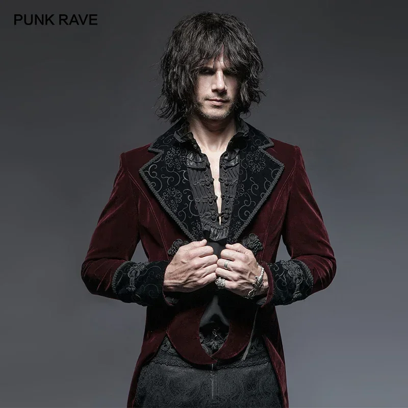 PUNK RAVE Gothic Vampire Red Men's Gentle Tail Jacket with