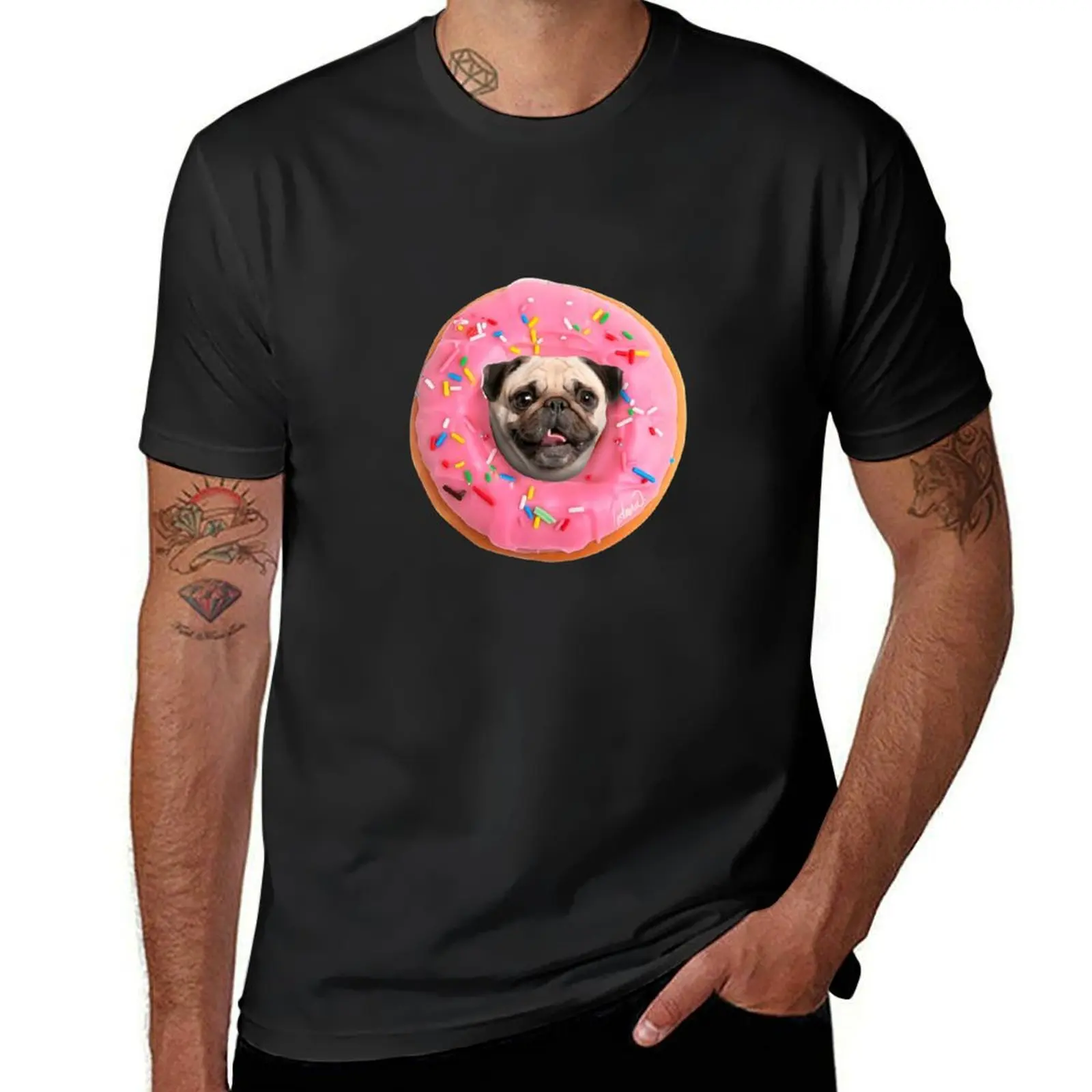 Pug Strawberry Donut T-Shirt anime clothes cute tops Short sleeve tee mens clothes
