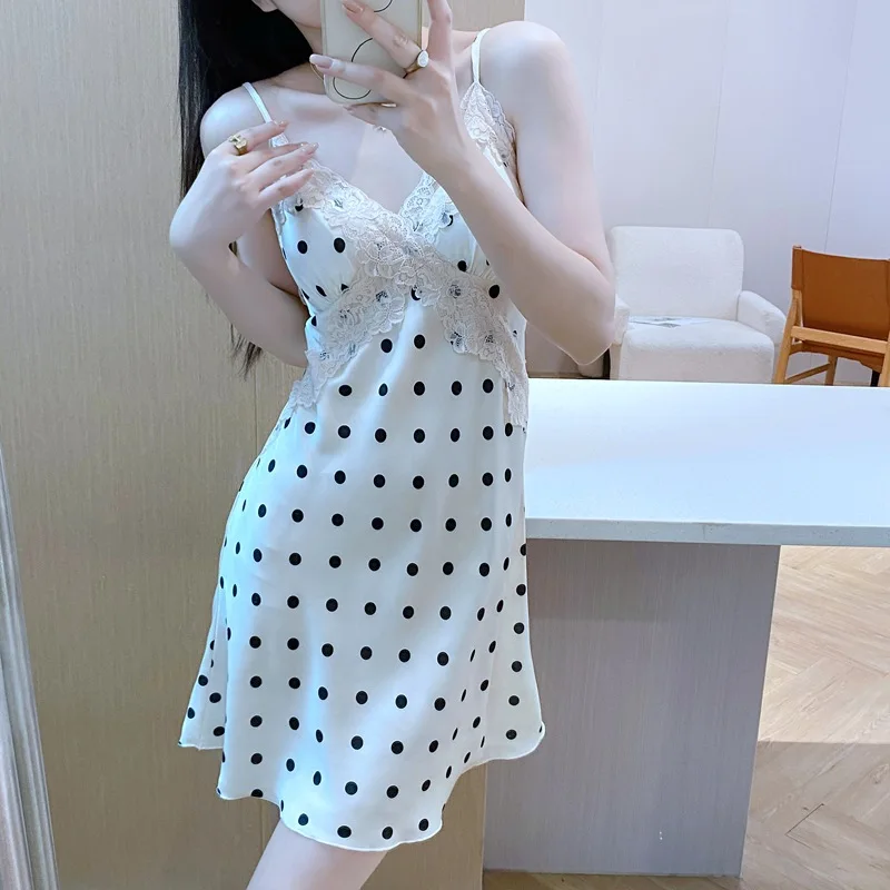 

Сексуальная ночная рубашка на бретельках, летняя ночная рубашка без рукавов, одежда для отдыха, кружевная одежда для сна, женская ночная рубашка, нижнее белье, атласная домашняя одежда