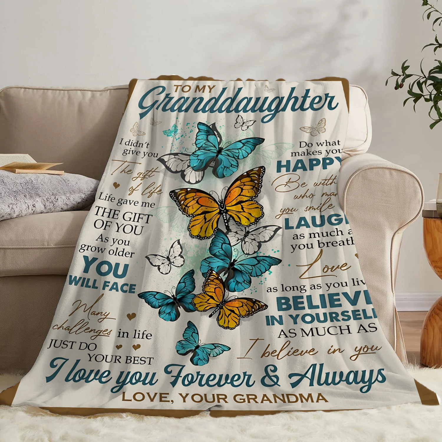 Butterfly Print Flannel Throw Granddaughter 4