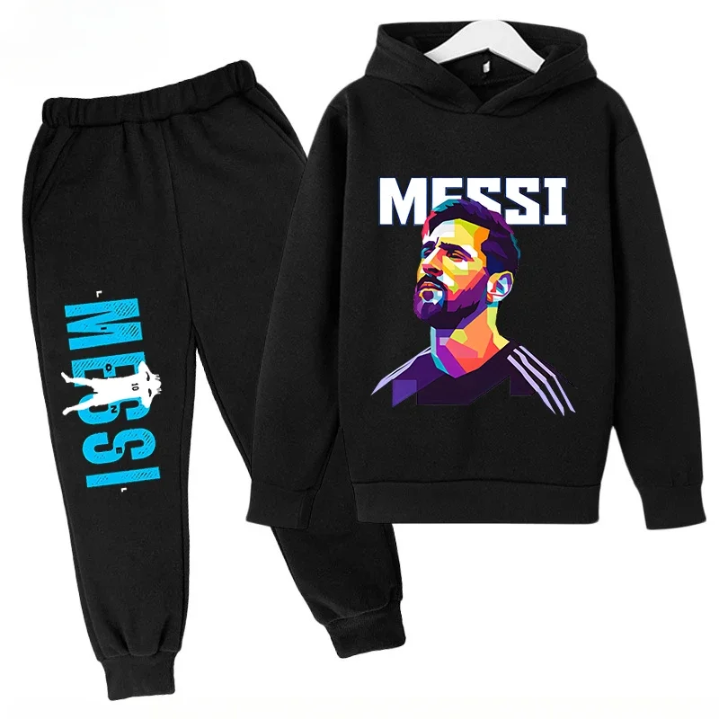thumbnail image 1 of Conjunto de sudadera con capucha para niños de primavera, conjunto deportivo de 2 piezas, sudadera y pantalones, ropa para niños y niñas con estampado de Messi, ropa para bebés, 1 of 5