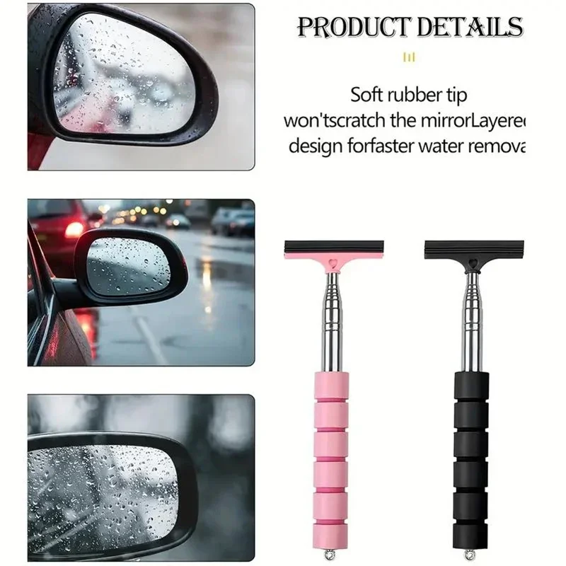 Extendable Car Rearview Mirror Rearview Mirror Wiper Stainless Steel Car Wiper Auto Glass Cleaning Tools Window Cleaning Brush
