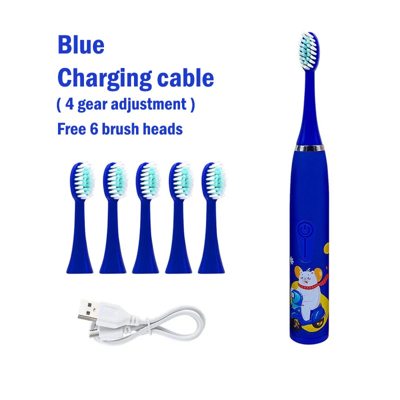 thumbnail image 1 of Cepillo de dientes eléctrico sónico para niños con cabezales de repuesto, cepillo de limpieza ultrasónico recargable de pelo suave con dibujos animados coloridos, 1 of 5