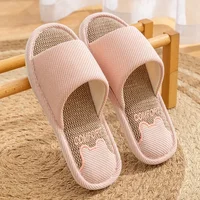 2025 Hot Linen Slippers Women Spring Autumn Home Flip Flops Men Thick Platform Soft Sole Slides Couples Soft Slip On Flats Shoes 1
