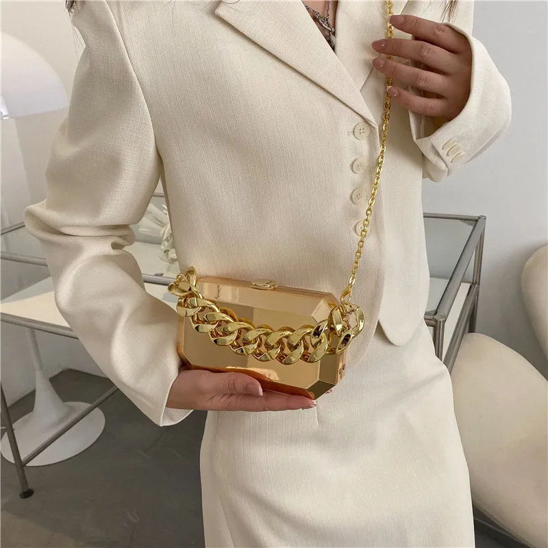 Shoulder Bags Women Evening Bag Gold Silver Metal Box Bag Women Dinner Bags Designer Shoulder Bags Luxury Party Purses Pvc Crossbody Bag