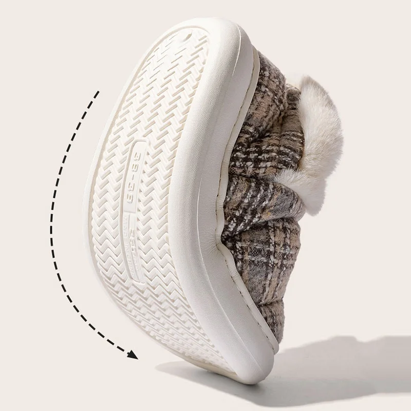 Plaid Thick Botton Cotton Padded Shoes Women Indoor Non Slip Platform Plush Slippers Woman Outdoor Thicken Warm Snow Boots 45
