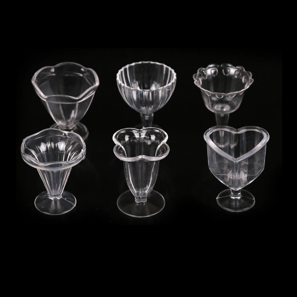 6Pcs 1:12 Dollhouse Mini Transparent DIY Pretend Play Kitchenware Toy Drink Cups Dish Tableware Miniatures