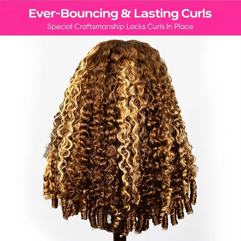 Highlight Burmese Curly 3 IN 1 Half Wigs Human Hair Glueless Wig Human Hair Half Wig Drawstring Burmese Curly Hair Half Wigs 3