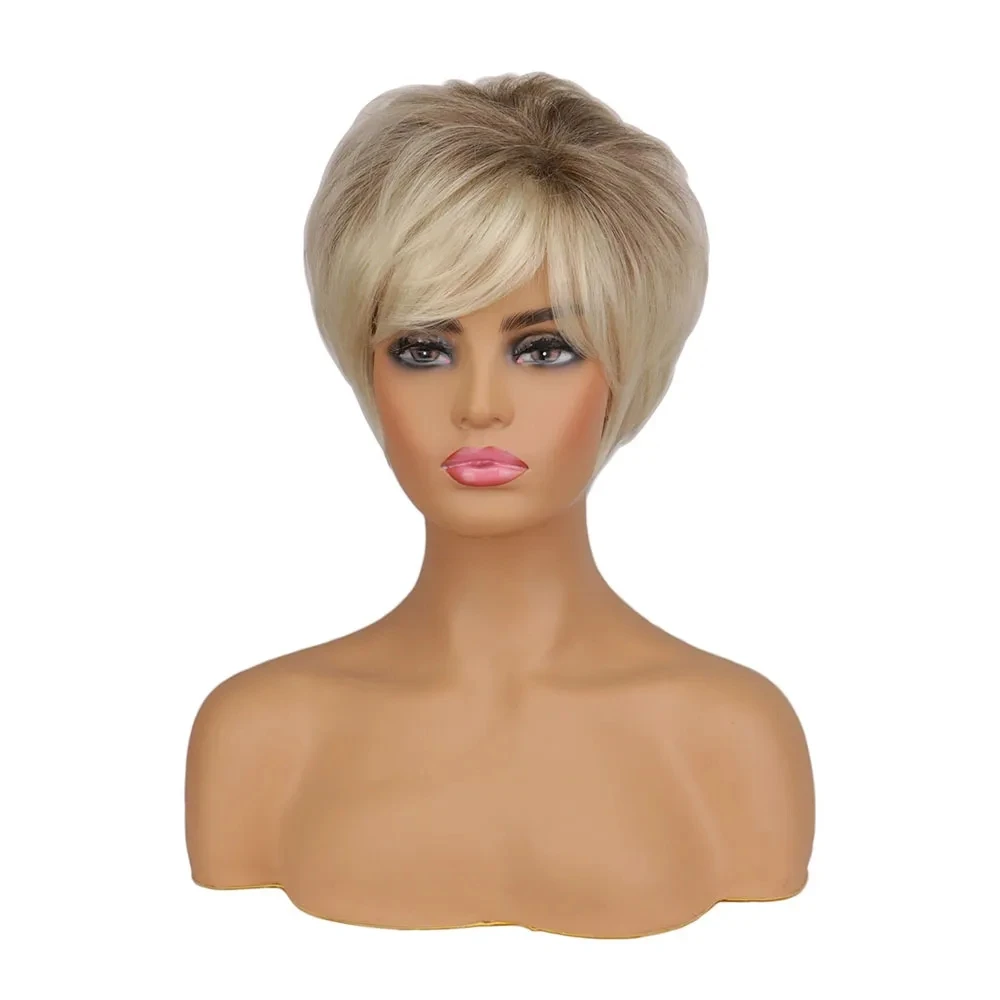 WHIMSICAL W Short Pixie Cut Wig With Bangs Brazilian Remy Synthetic Wigs Heat Reistant Hairstyles for Women