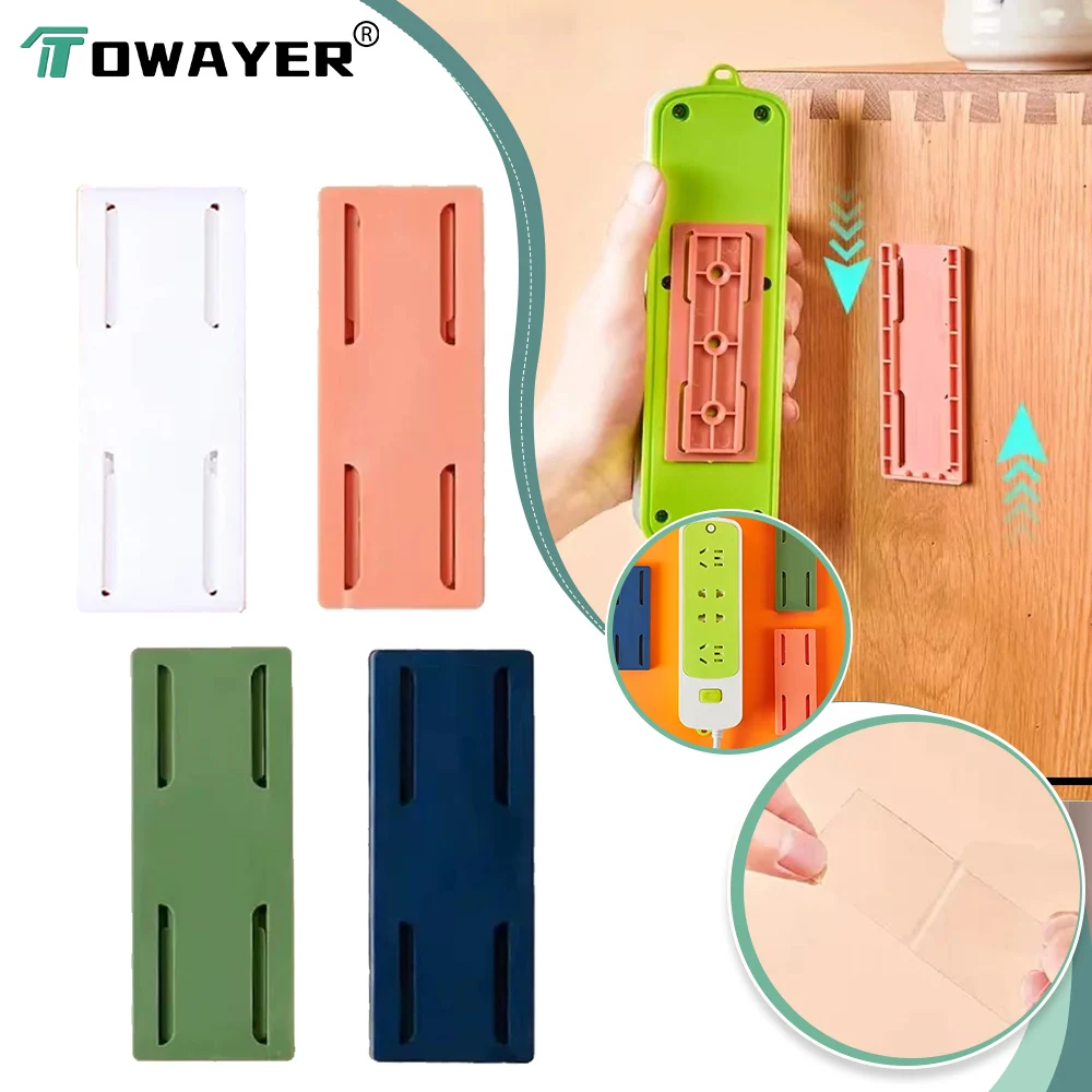 

Self-Adhesive Power Socket Strip Fixator Wall Mounted Socket Storage Holder Punch-free Plug Socket Organizer for Home Office