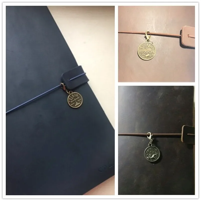 Vintage Travelers Notebook Accessories 12 Constellation Pendant for Midori Planner Decorative Stationery Double Side Retro Brass travelers notebook accessories