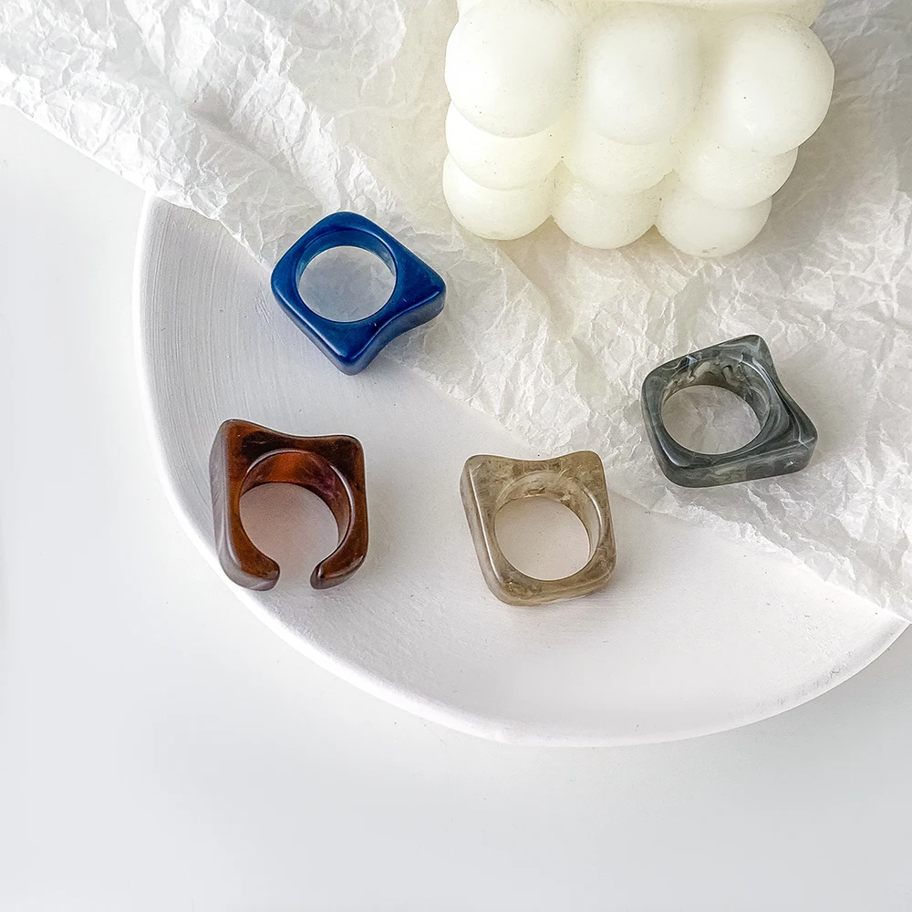 Colorful Transparent Acrylic Resin Rings for Women Girls Fashion Geometric Square Round Chunky Ring Jewelry Gifts 2024 New 4
