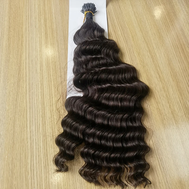 Deep Wave Keratin Hair Fusion i tip Human Hair Extensions Capsule i Nail Tip Remy Pre Bonded Dark Brown Wavy 12-26 Inches