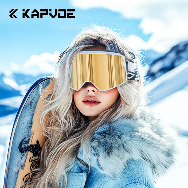 KAPVOE Men Women Double Layers Anti-Fog Ski Goggles Snowmobile Eyewear Outdoor Sport Snow Snowboard Glasses Magnetic Lenses New 2