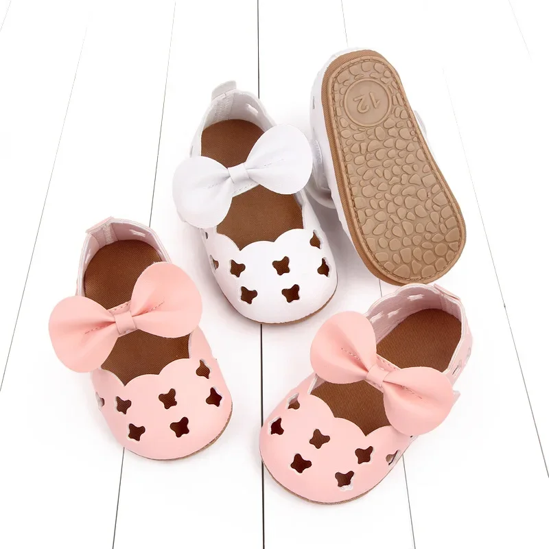 

New Spring Autumn Baby Girl Toddler Shoes Non-Slip Soft Soled Princess Bow Shoes Hollow Pumps Baby