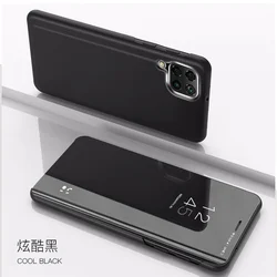 Premium PU Leather Smart Mirror Flip Stand Phone Case with Back Cover - Galaxy A22 5G (Black)