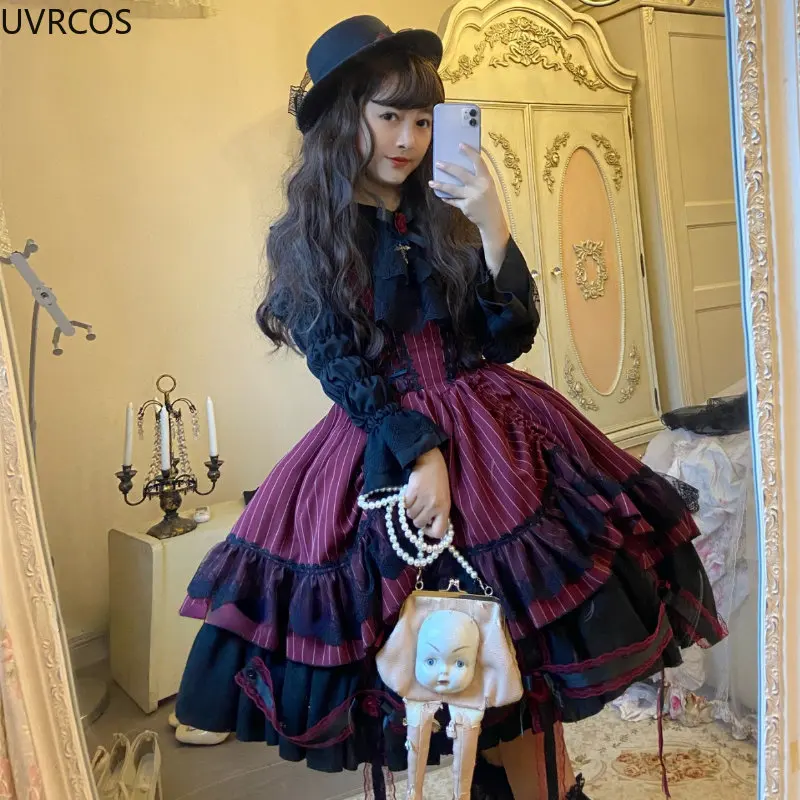 Victorian Gothic Lolita Jsk Dress Women Halloween Y2k Bat Collar Shirt Woolen Princess Dresses Vintage Punk Harajuku Party Dress lolita dress lolita suspender dress lolita cosplay costumes