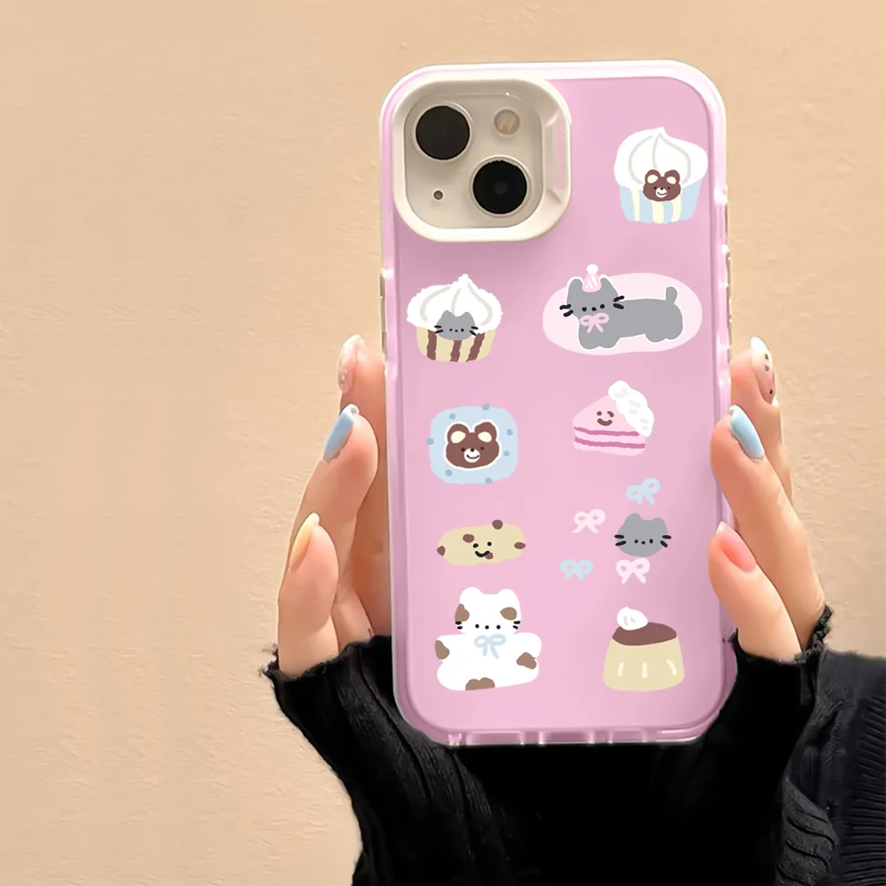 

Animal Cat Phone Case for IPhone 14 13 ProMax XR XS Max 7 8 Plus SE 12 11 Soft TPU Back Shell Cover Transparent Pink Carcasa