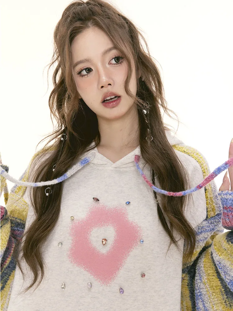 

Y2K винтажные худи с графическим принтом для женщин Harajuku хип-хоп лоскутный вязаный пуловер свитшоты гранж Топы оверсайз уличная одежда