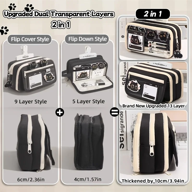 Astuccio a 13 Scomparti di Grande Capacità, Adatto per la Scuola, gli Studenti, l'Uso Quotidiano in Ufficio e per Materiale Scolastico - un Essenziale per il Rientro a Scuola, Perfetto per Varie Occasioni, Halloween e Natale - immagine 3