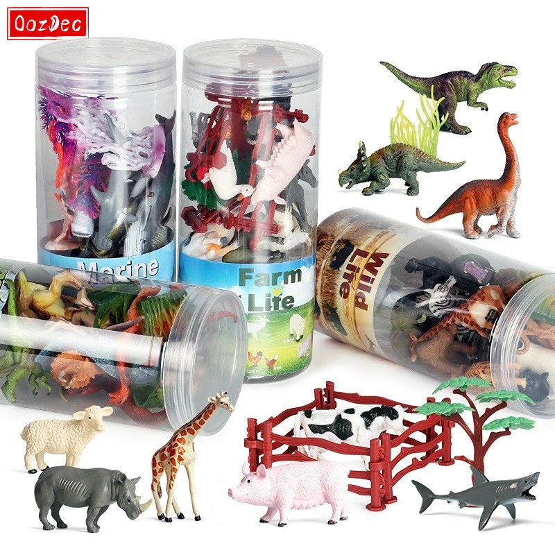 OozDec Miniature Animals Playset Brinquedo Figurine Wild Sealife Farm Dinosaur Model Action Figures Zoo Cute Education Kids Toy