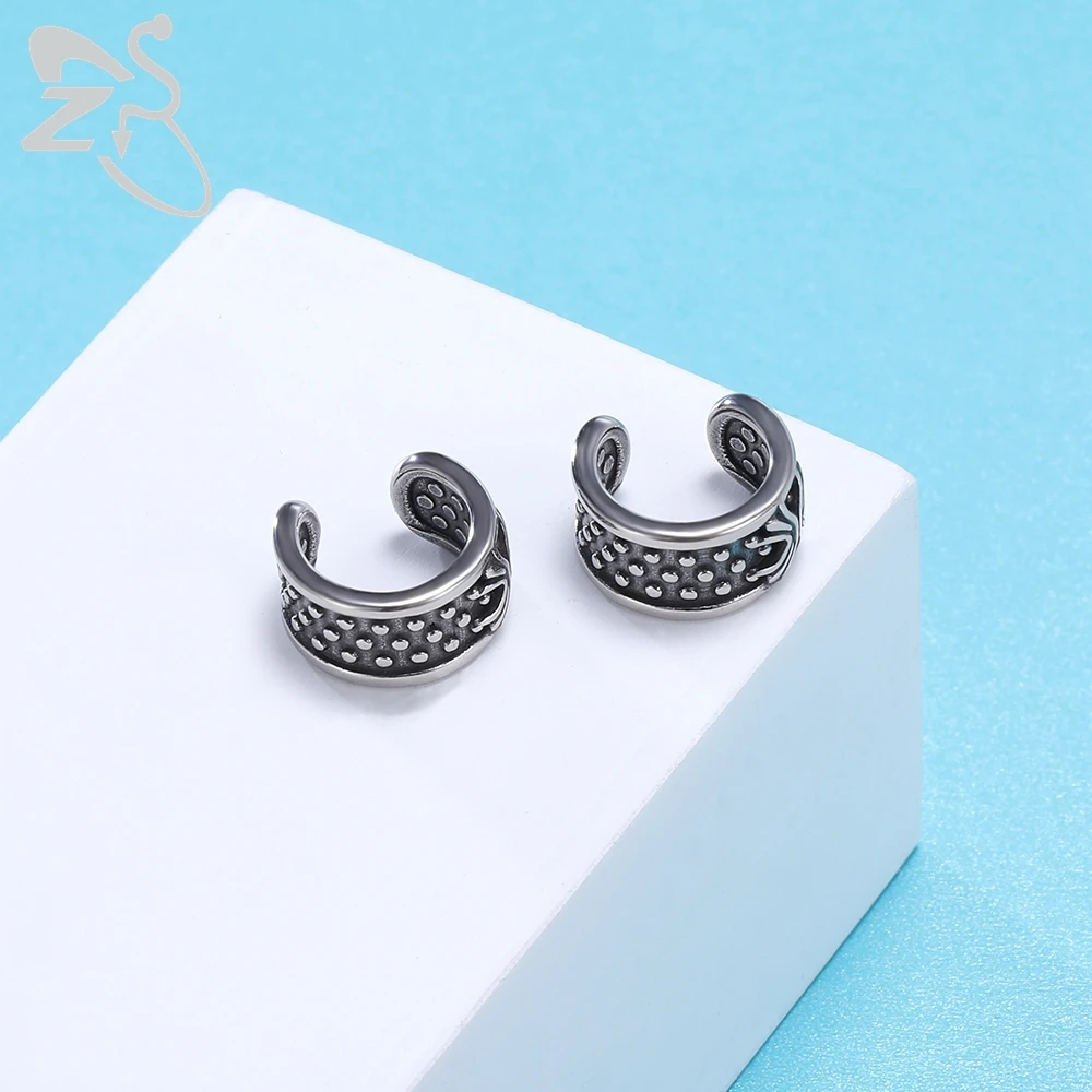 ZS 2PCS Stainless Steel Earrings Without Piercing Punk Non Pierced Clip Earrings Ear Cuffs for Women Men Fake Piercing Jewelry