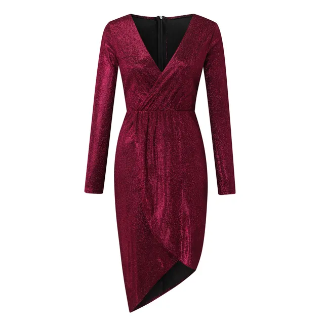 Sexy Deep V Neck Sequins Dress Women Hip Wrap Ruched Long Sleeve Formal Dresses Nightclub Sexy Elegant Wedding Evening Gowns 4