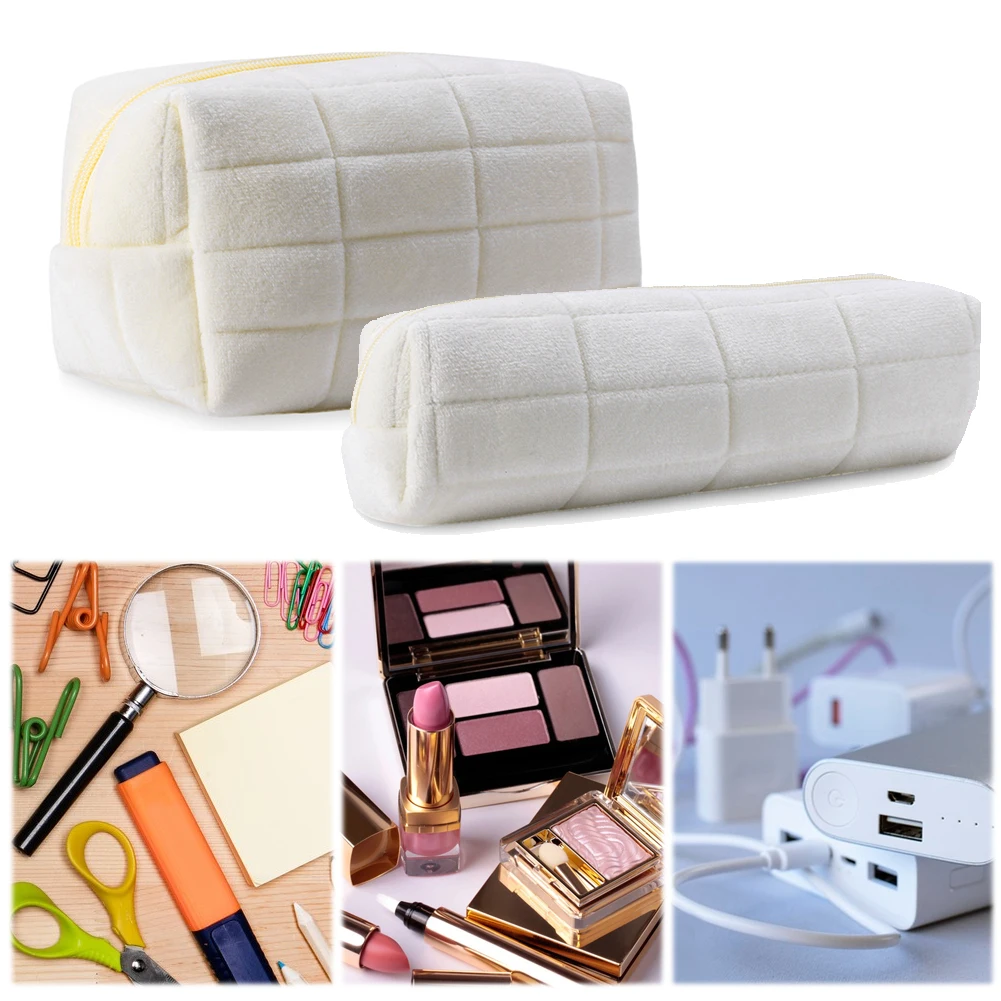 Plush Makeup Bag Cosmetic Organizer Bag Large Capacity with Pen Bag Cosmetic Holder Bag Aesthetic Zip Closure Outdoor Travel Bag