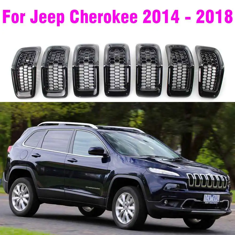 

For Jeep Cherokee 2014 - 2018 Black Chrome Grill Inserts Vent Bezel Ring Outlet Exterior Styling