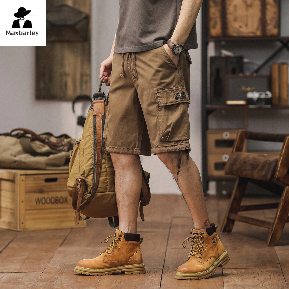 Summer Tactical Cargo Shorts Men's Retro Brown Pure Cotton Multi-Pocket Sweatpants Casual Outdoor Fishing Hunting Shorts Bermuda