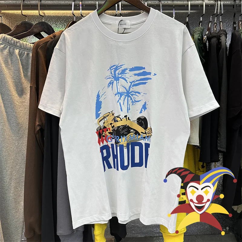 

Rhude T-Shirts Men Women Casual Couple Tees Racing Print T Shirt Short Sleeve With Tags
