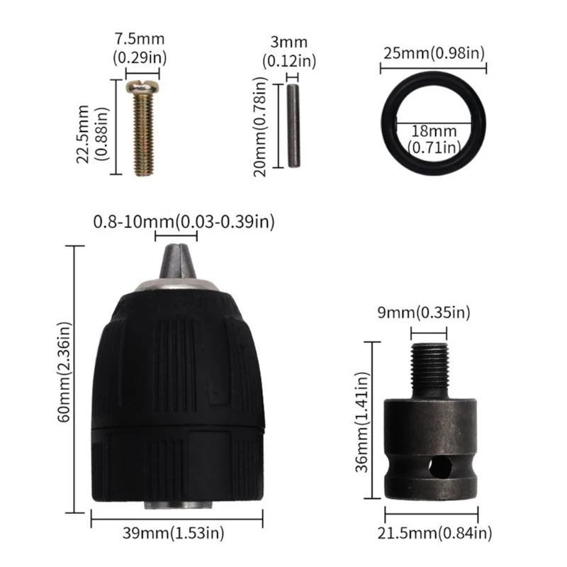 0.8-10mm 2-13mm 나사식 열쇠가 없는 금속 드릴 척 퀵 그립 어댑터 SDS Dropship