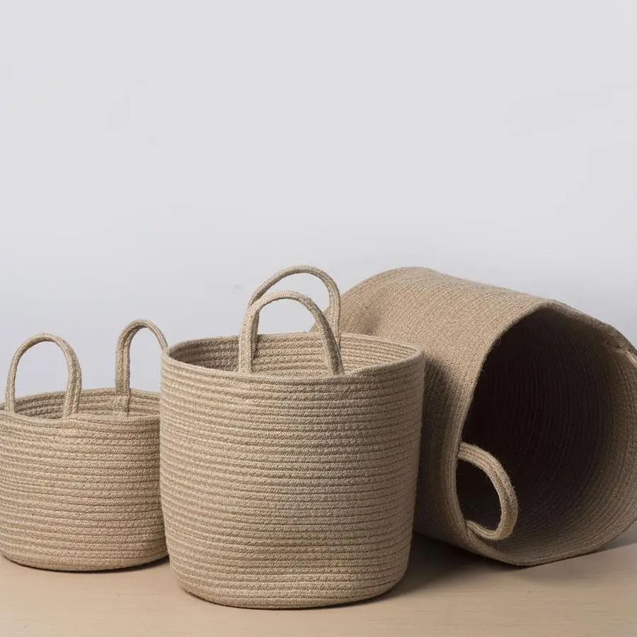 Wicker Basket Hand-woven Storage Basket Rope Woven Deep Foldable Storage Laundry Basket Toy Sundries Storage Basket 4