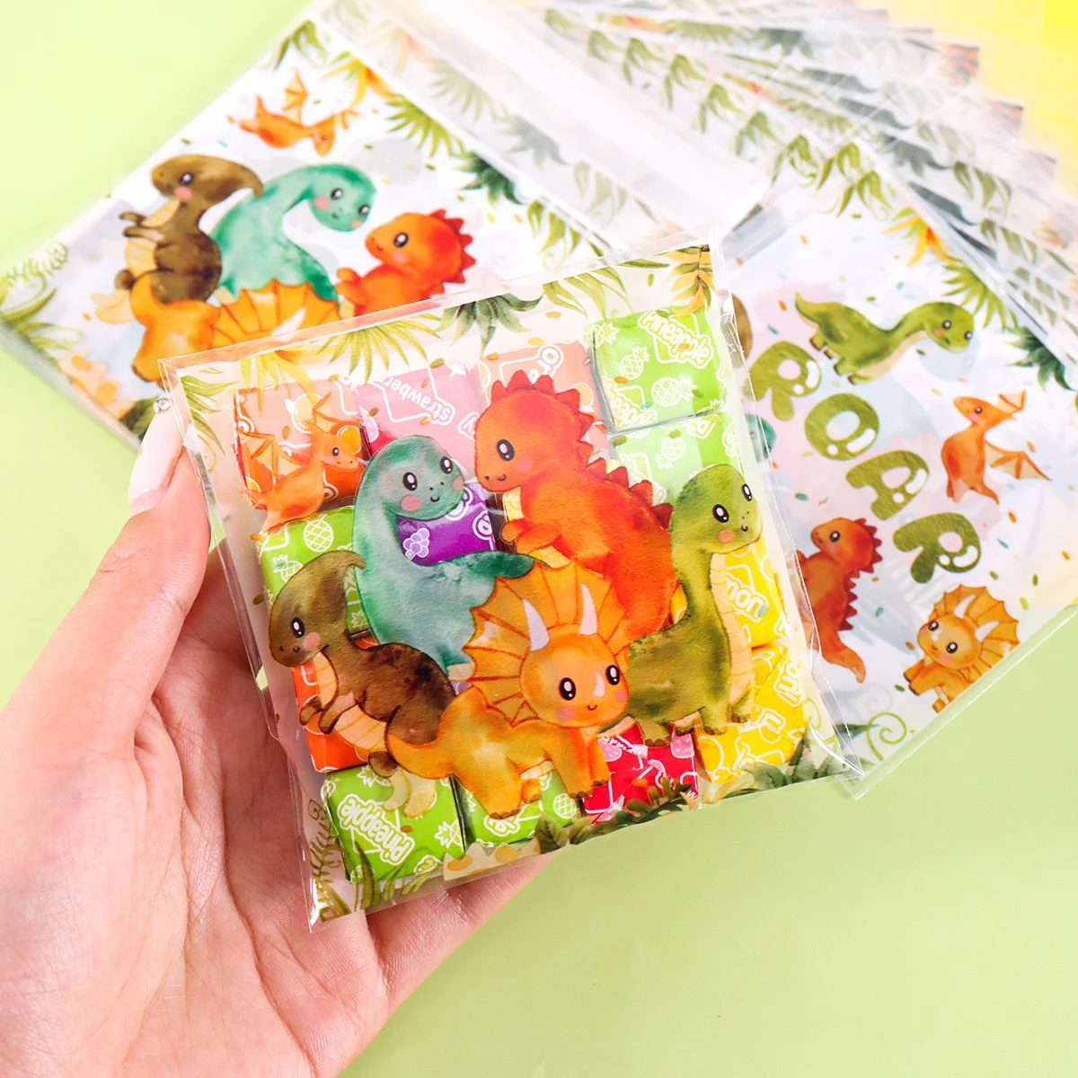 50/100 Stück Dschungel-Dinosaurier Geschenktüten mit Siegelverschluss, Dino-Zellophan-Beutel für Erste-Geburtstags-Party-Dekoration – Detail 5