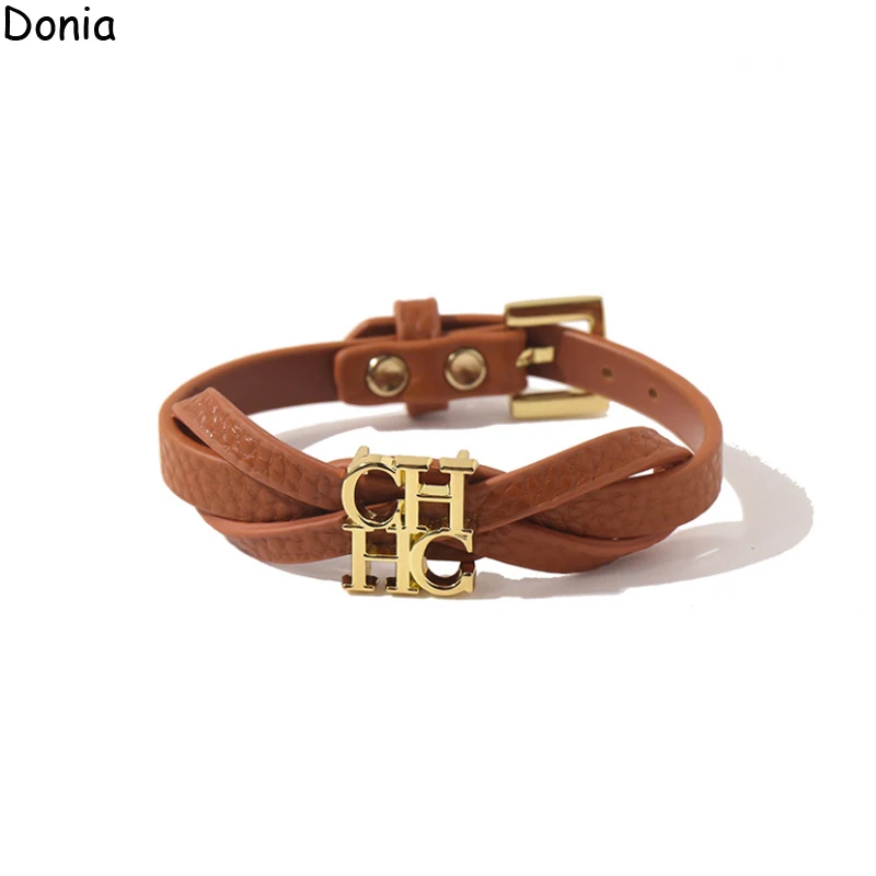 Donia Jewelry European and American Fashion 316L Stainless steel Letters Color Leather Rope Luxury Retro Bracelet.