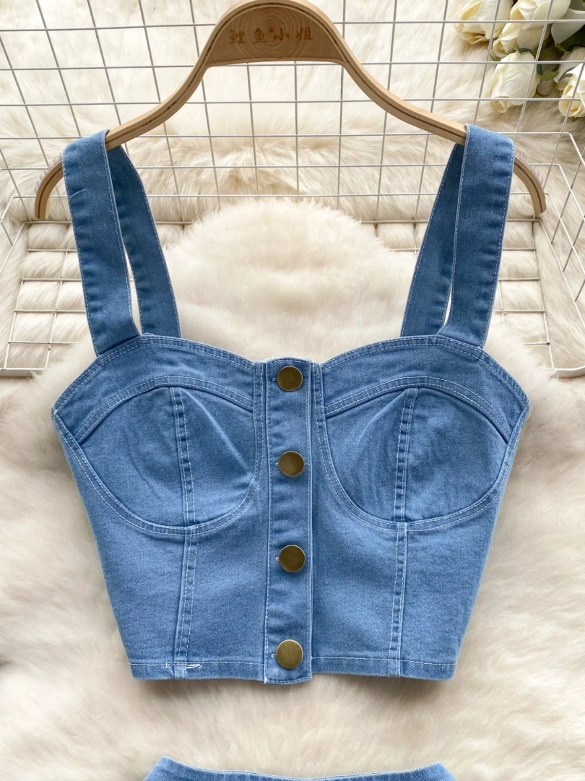 ☆ほう☆ アメリヴィンテージ RIB MIX DENIM BUSTIER RIB MIX DENIM