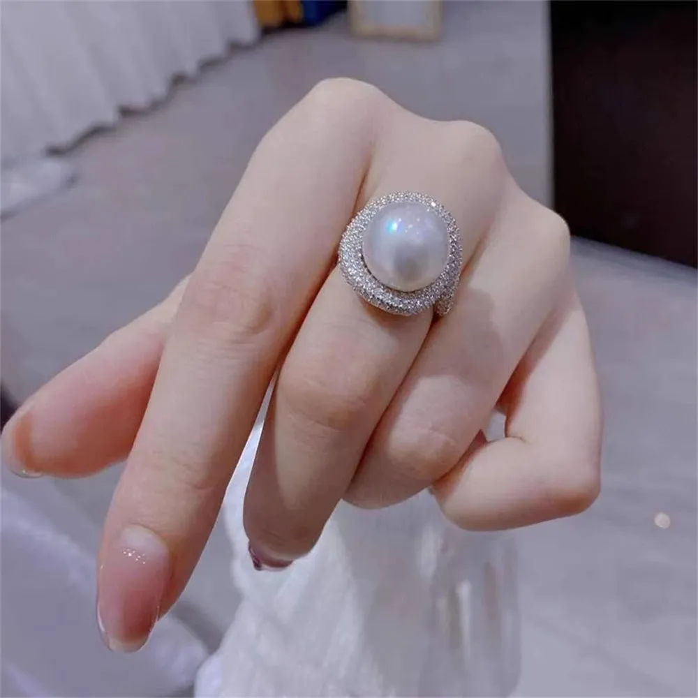 

DIY Pearl Ring Accessories S925 Sterling Silver Ring Empty Holder Concealer Ring Silver Ornament Fit 10-12mm Circle Z386