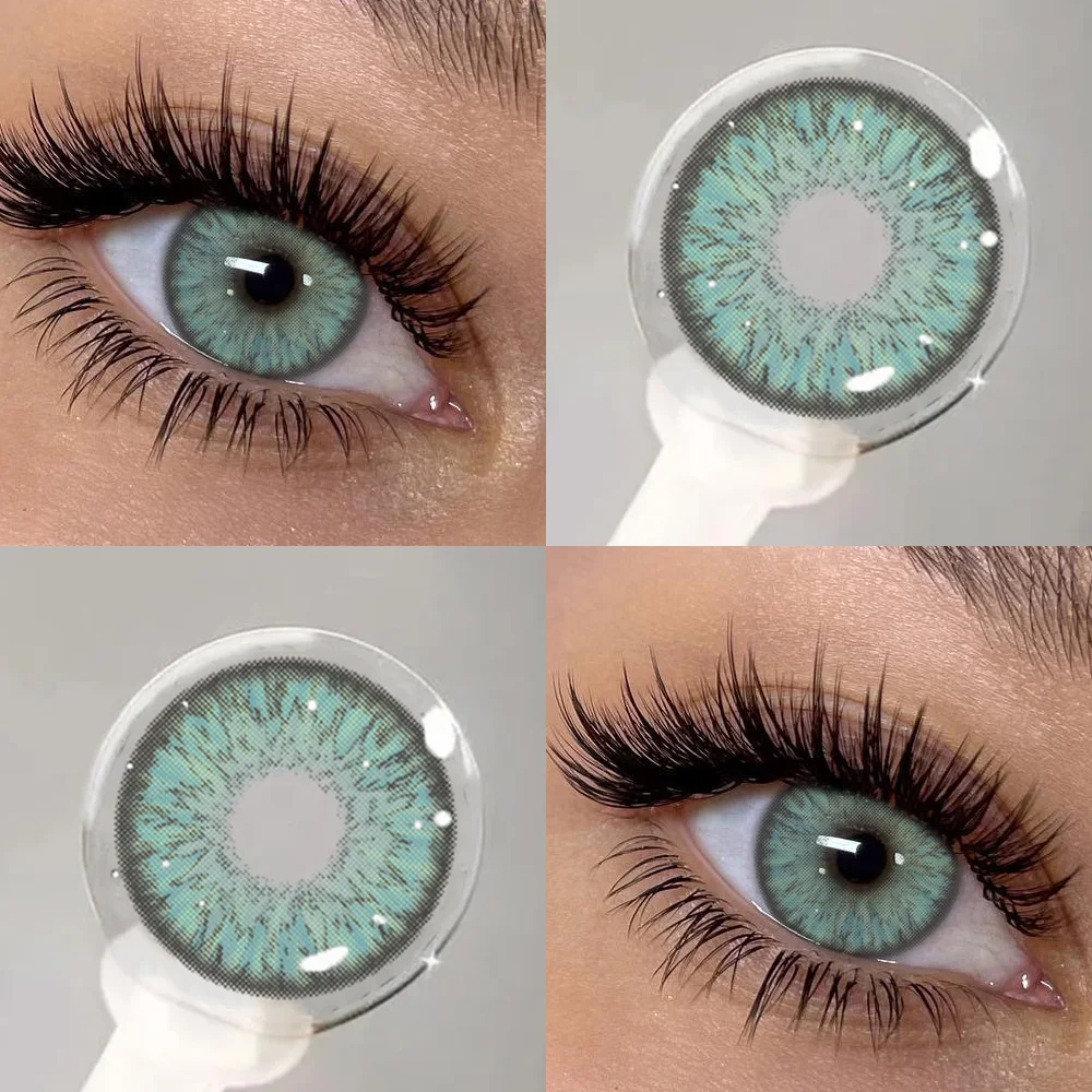 Duoxiu 2 قطعة عدسات لاصقة باللون الأخضر مع قصر النظر الديوبتر-0.00 ~ -8.00 الأزرق الطبيعة الجمال تلميذ ماكياج رمادي براون العين سريع جديد